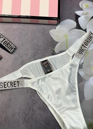 Трусики женские victoria's secret бразилианы, женские труси виктория сикрет со стразами белые7 фото