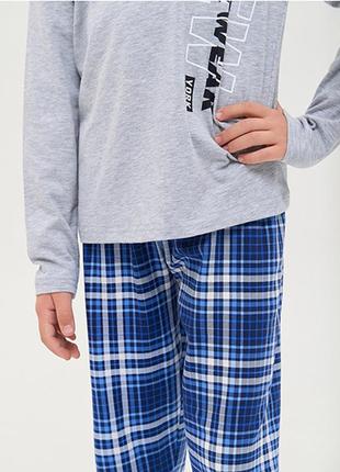 Пижама для мальчика штаны и джемпер клетка 145386 фото