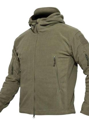 Флисовая тактическая куртка shark all-weather с капюшоном, очень теплая ( s - 4xl ) олива / койот