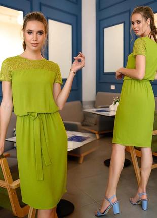 Женское нарядное платье средней длины 4179 "софт кокетка гипюр" в расцветках3 фото