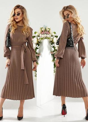 Вязаное женское платье миди 022 капучино