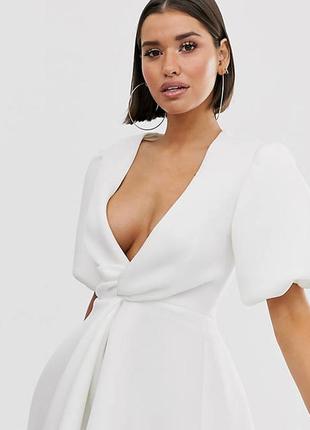 Шикарное белое платье из неопрена с пышными рукавами asos disign3 фото