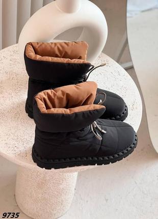 Ботинки дутики женские зимние черные (натуральный мех)10 фото