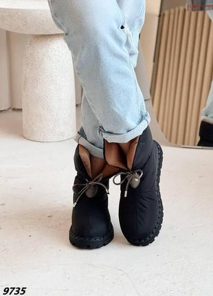 Ботинки дутики женские зимние черные (натуральный мех)5 фото