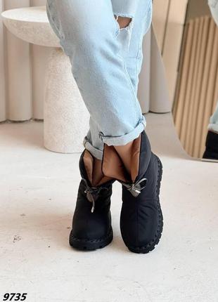 Ботинки дутики женские зимние черные (натуральный мех)9 фото