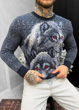 Новорічний светр в'язаний/новогодний свитер вязаный wolf sea