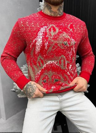 Новорічний светр в'язаний/новогодний свитер вязаный wolf red
