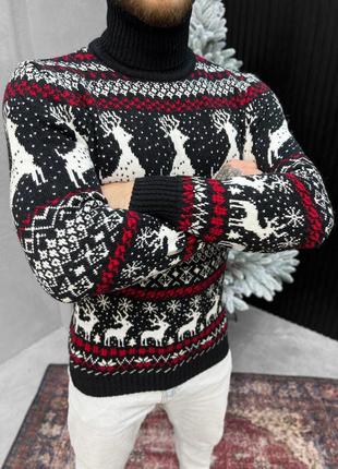 Новогодний свитер вязаный/новогодный свитер вязаный deer black/white2 фото