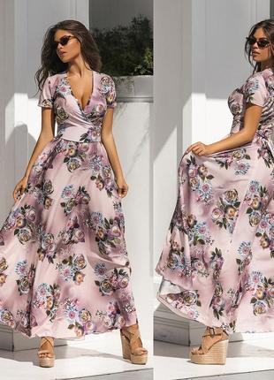 Длинное нарядное платье 2170-1 "софт цветы макси лиф запах" в расцветках1 фото