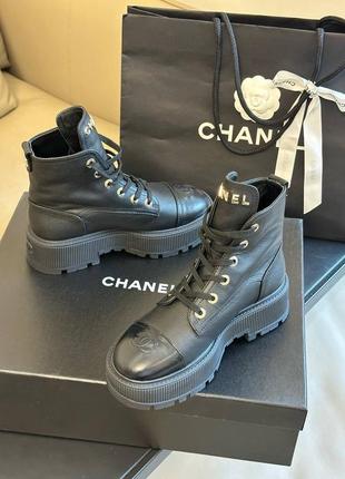 Черевики chanel ботинки берці низькі, шкіряні