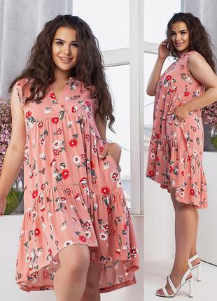Платье свободного кроя с цветочным принтом 2-203 в разных расцветках