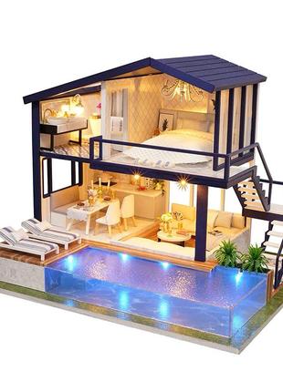 3d румбокс ляльковий будинок diy cute room a-066-a вілла з басейном дитячий конструктор з освітленням 4 шт.