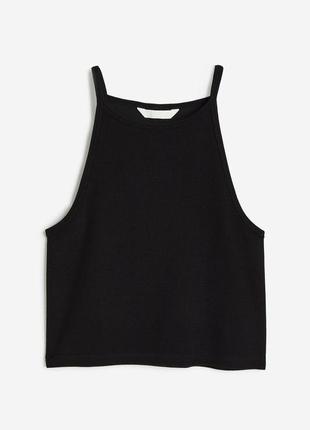 Укороченный топ в рубчик h&m черная майка женская базовая актуальная фирменная