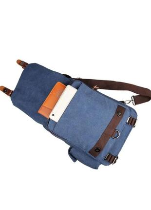 Рюкзак на одно плечо синий текстильный4 фото