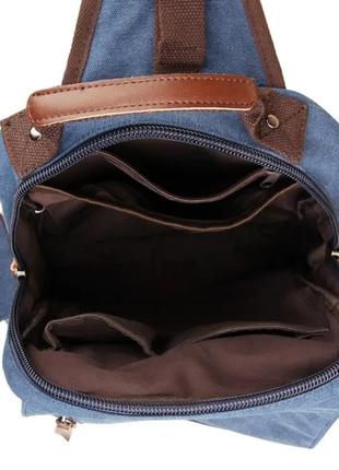 Рюкзак на одно плечо синий текстильный7 фото