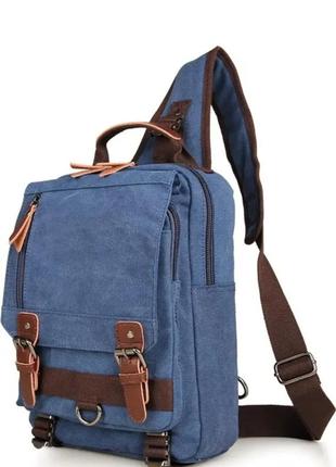 Рюкзак на одно плечо синий текстильный1 фото