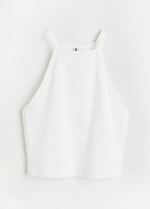 Белый кроп-топ майка женская фирменная h&m стильновая базовая актуальная легкая на лето
