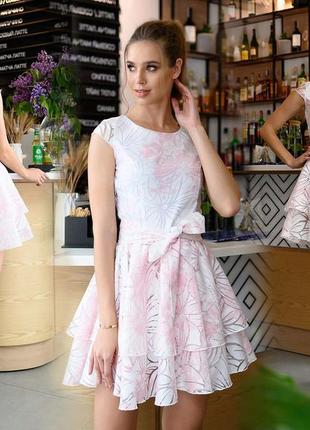 Женское короткое нарядное платье 487 "органза цветы клёш волан" в расцветках1 фото