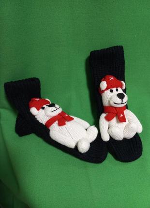 В'язані шкарпетки-тапочки з великими ведмедями
