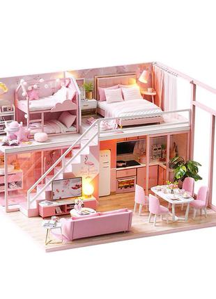 Кукольный дом конструктор diy cute room l-027-bc pink house2 фото