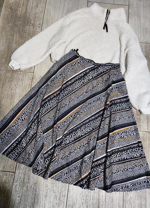 Юбка солнце клеш пышная колокол высокая посадка мили лео анималистический принт спідниця солнце клеш