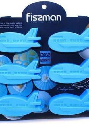 Форма для выпечки fissman голубой самолетик силиконовая 22х20см, 6 ячеек3 фото