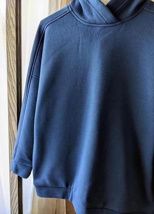 Теплый женский синий свитшот, худи тринитка на флисе5 фото