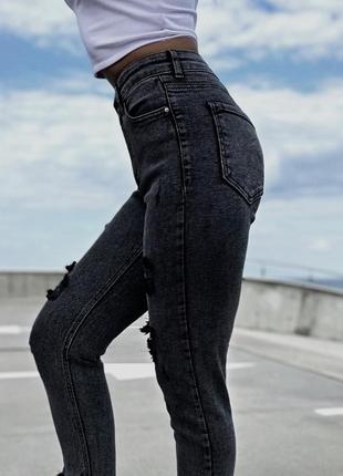 🌠нові темно-сірі джинси джинси зі рваностями на високій талії studio denim uk16/2 xl