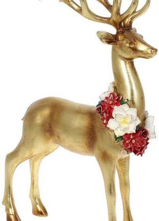 Декоративна статуетка "олень з намистом із квітів" 35 см, золото2 фото