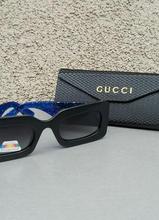 gucci ACCESSORIES очки женские солнцезащитные черные с синим узкие поляризированые