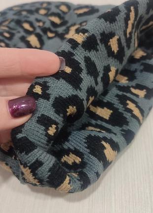 Шапка жіноча зимова, тепла шапка біні з леопардовим принтом7 фото