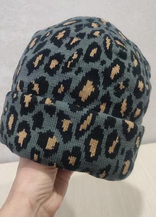 Шапка жіноча зимова, тепла шапка біні з леопардовим принтом3 фото