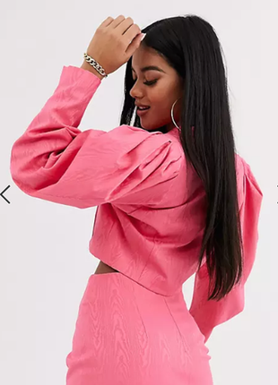 Полная распродажа 🔥 укороченный розовый жакардовый костюм, короткий жакет и юбка4 фото