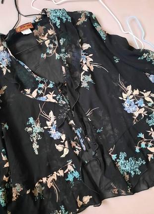 Eu 50\52 стильная блуза накидка с воланами цветочный принт большой размер батал №5062 фото