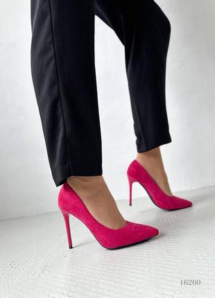 Туфлі лодочки жіночі на шпильці фуксія рожеві3 фото