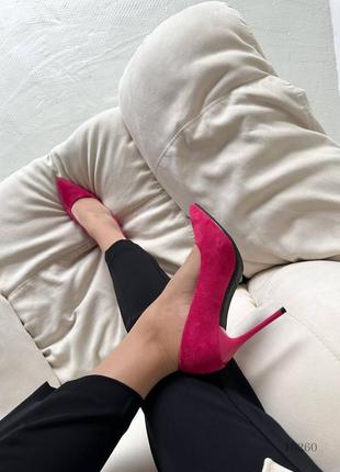 Туфлі лодочки жіночі на шпильці фуксія рожеві5 фото