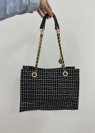 Женская стильная сумка в стиле tote bag black/white люкс качество3 фото