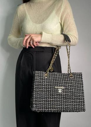 Женская стильная сумка в стиле tote bag black/white люкс качество
