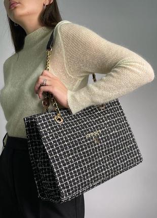 Женская стильная сумка в стиле tote bag black/white люкс качество7 фото