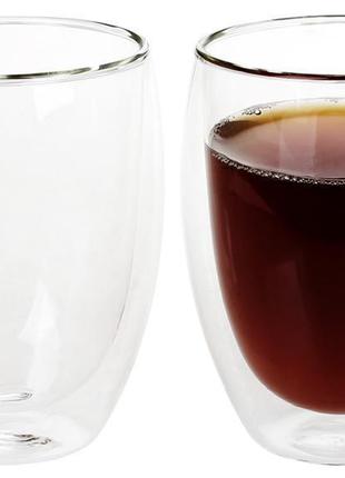 Набір 2 склянки lorenza 350 мл із подвійними стінками, скляні термостакани