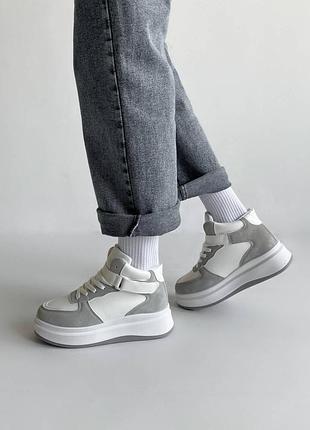 Кросівки жіночі біло-сірі екошкіра зима (22008)