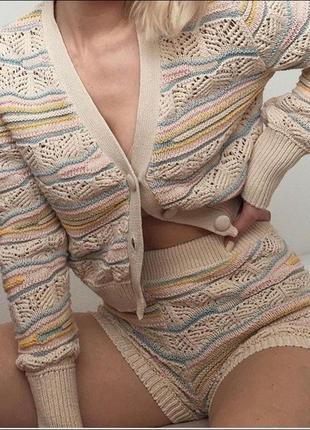 Теплий вʼязаний ажурний кардиган, світер, кофта на ґудзиках zara
