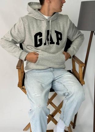 Gap logo fleece hoodie «light heather gray »5 фото