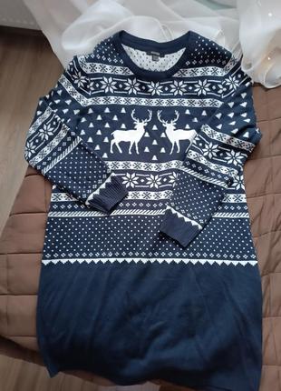 Новогодний свитер размер хл с оленями  платье2 фото