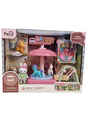 Игровой набор детская полощадка с каруселью, флоксовых зайцев, ( флоксовые зайцы ) dream bay