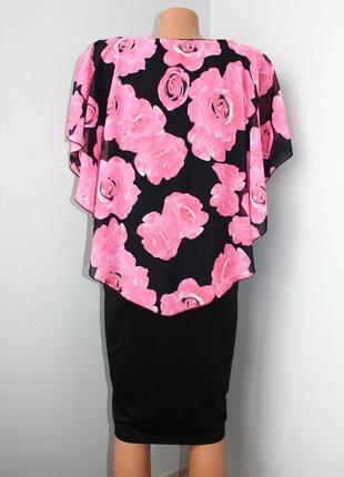 Платье батал /черное большого размера с пелериной в розы как 2 в 1,nextmia, 20/24/523 фото