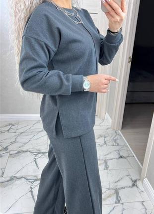 Теплый качественных костюм брючный кашемир ёлка с шерстью брюки палаццо и кофта свитер. кашемир шерсть9 фото