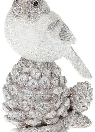 Статуэтка декоративная "птичка на шишке" 13.5см, серебро