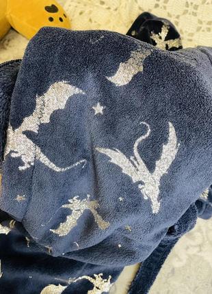 Теплый плюшевый халат в стиле гарри поттер h&m 4-5-6 110-116 флис potter hogwarts хогвартс драконы синий8 фото