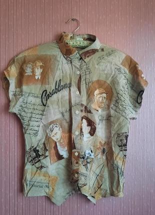 Дизайнерские старинная винтажная блуза жакет с принтом газет и топовых открыток и фото